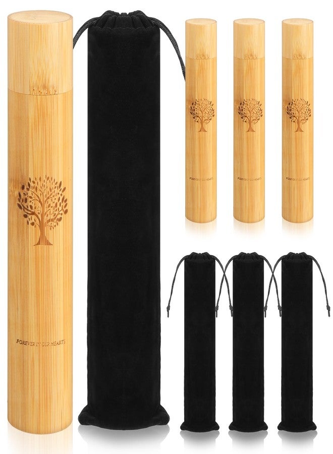 JOUTYFOR 4 Set Bamboo Scattering Urns for Ashes 9'' x 2'' Eco Friendly Scattering Cremation Tubes for Human Adult Tree Small Tube Keepsake Urn and Black Velvet Bag for Spreading Human Pet Dog Cat Ashes - Image 1